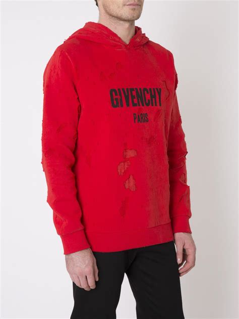 red givenchy hoodie distressed|givenchy destroyed short sleeve.